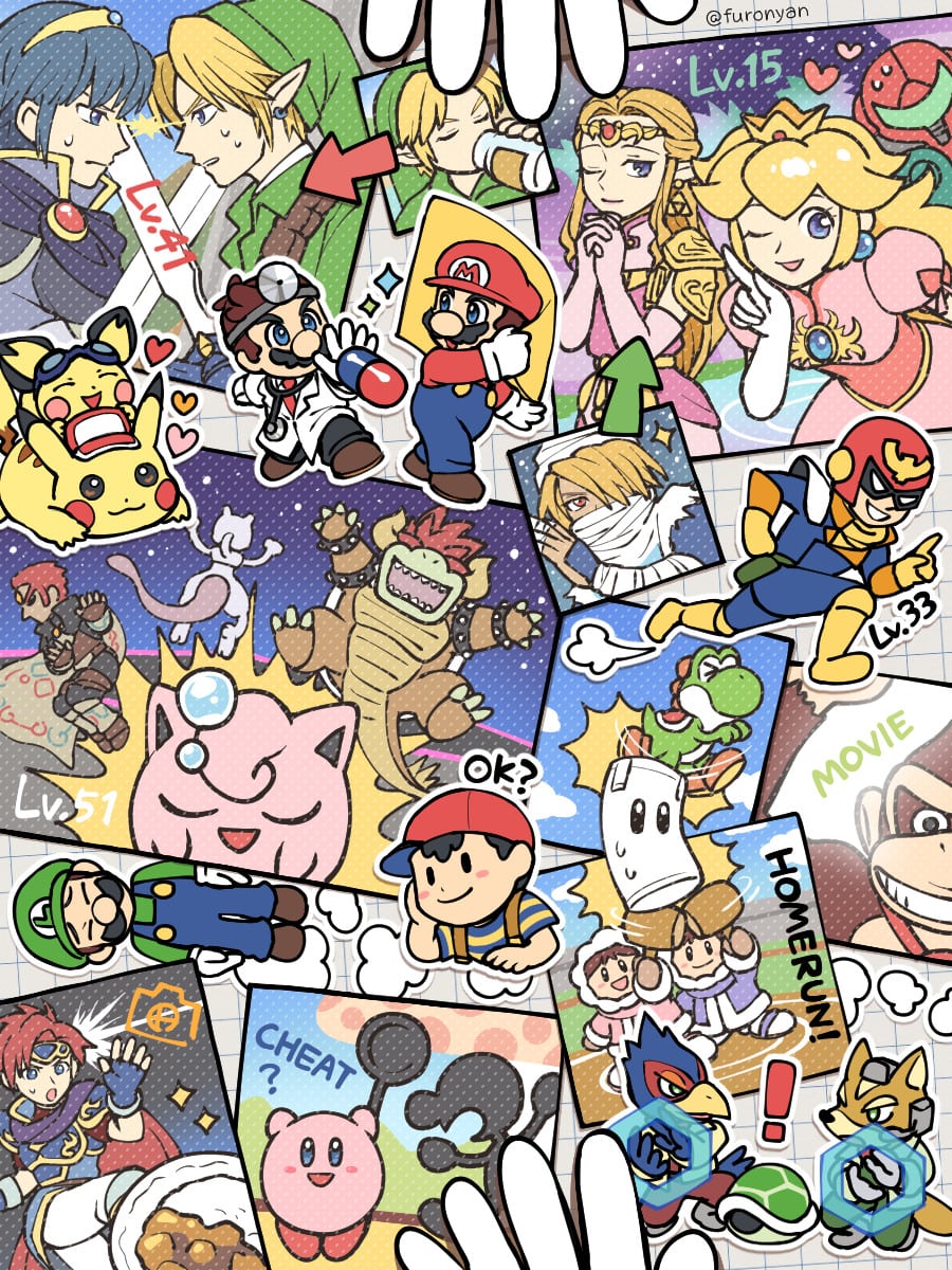 スマブラDXの20周年記念 ファイターたち大集合イラスト