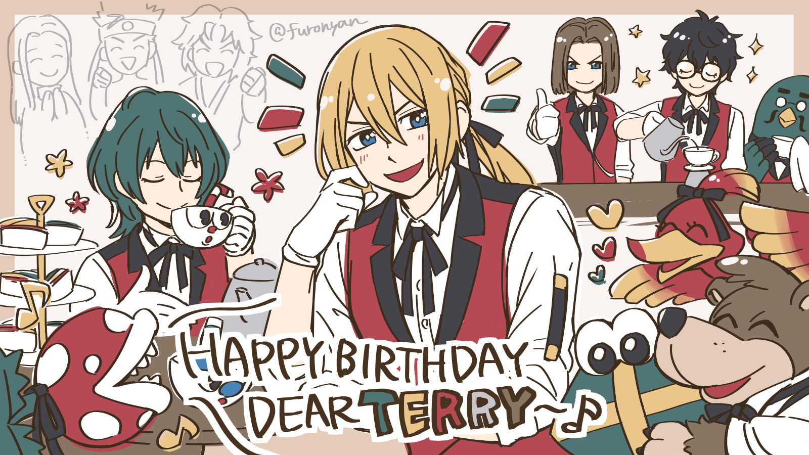 スマブラSPみんなでテリー・ボガードの誕生日をお祝いするイラスト